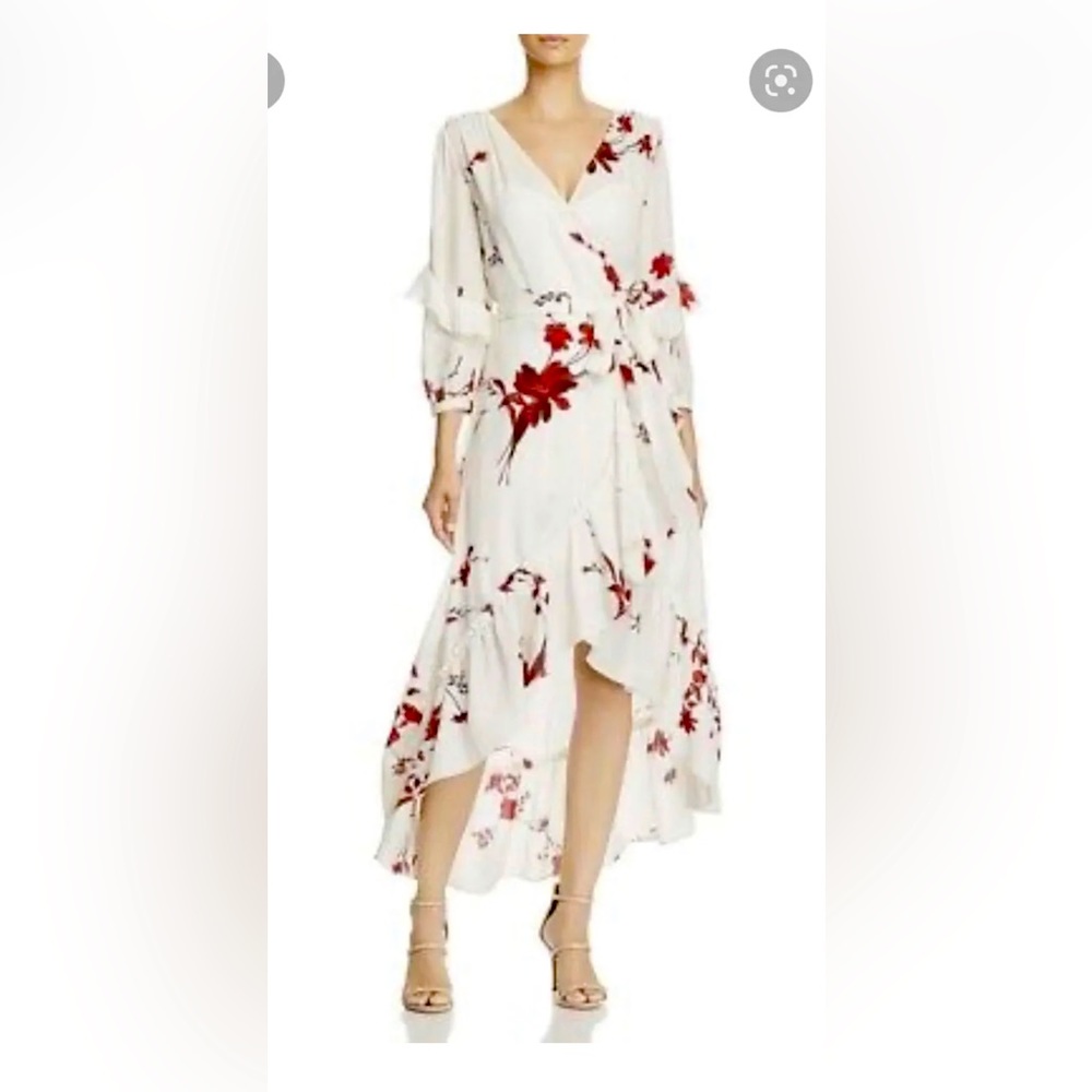 JOIE Women’s Anawrette Floral Ruffle High-Low Wrap Silk Dress NWT $548 XS,